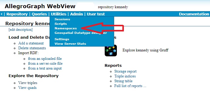 Utilities | Namespace menu choice